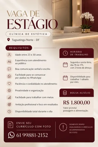 Vaga de estagio para mulheres R$:1.800