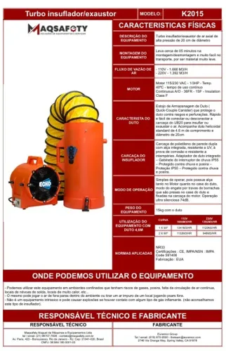 Exaustor / Insuflador para Espaços Confinados. Atende a NR33 / Homologado na PETROBRAS