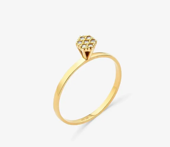 Anel Monte Carlo - Solitário Em Ouro Amarelo 18k Com 3 Pontos De Diamantes