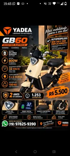 Autopropelido 800 watts potência autonomia d até 50km.liga na chave ou no cartão NF