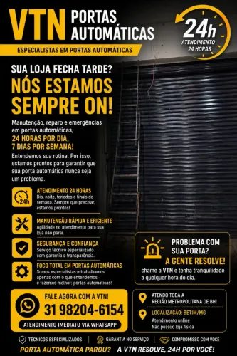 Manutenção em portas automáticas 24 hrs 