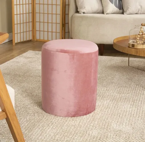 Pufes Havan Rosa Veludo - Novinhos - Kit com 2 Unidades