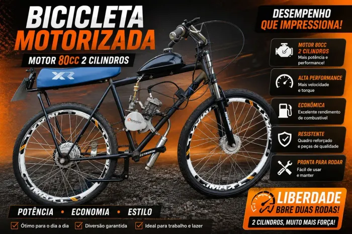 Bicicleta Motorizada 80cc Customizada (Estilo XR) - Força e Estilo Único!