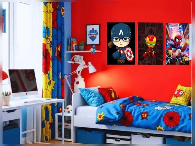 Kit 3 Quadro decoração infantil super heróis da Marvel