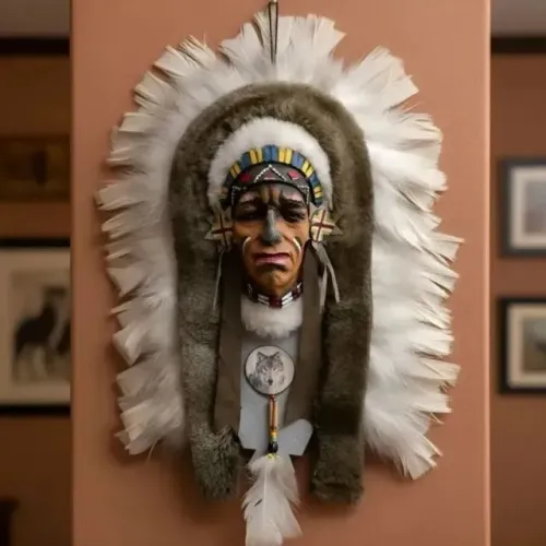 Máscara indígena - escultura artesanal - índio norte-americano