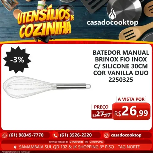 BATEDOR MANUAL BRINOX FIO INOX C/ SILICONE 30CM COR VANILLA DUO 2250325