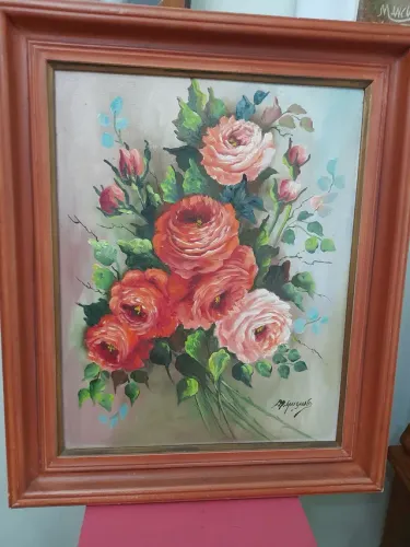 Quadro a oleo flores Maria Augusta
