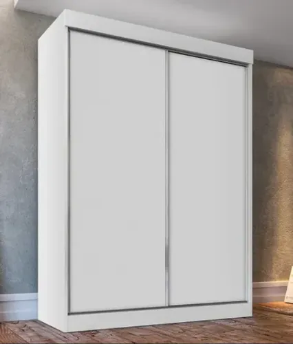 Guarda Roupa Solteiro premium 2 Portas de Correr 2 Gavetas, roupeiro em MDF, cor branco