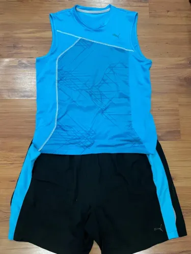 Conjunto Regata Shorts Puma Masculino Preto com Detalhe Azul