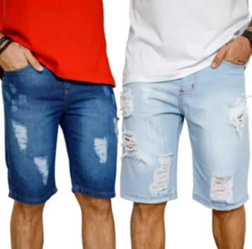 Bermuda Masculina Jeans Rasgado Estiloja Básica