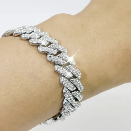 Pulseira Ice Prong Prata Cravejada
