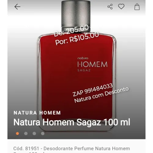 Natura Perfume zHomem Sagaz 100ml 105.00 promoção