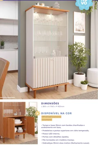 Cristaleira Off White/Cinamomo com LED