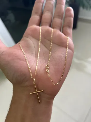 Corrente piastrine de Ouro 18k com Cruz - Novo