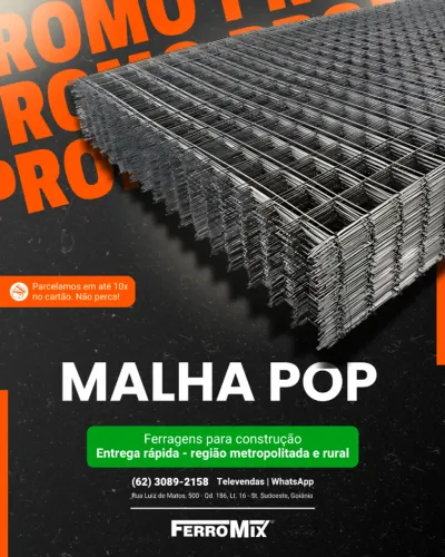 Malha Pop | Tela 3x2mt Para Concreto Laje /piso - Entrega rápida e parcelamento em até 10x