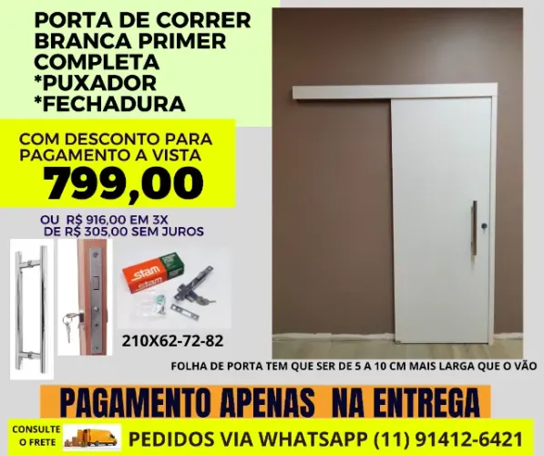 Kit mod8 porta de correr / para quarto-bamheiro-lavabo etc 