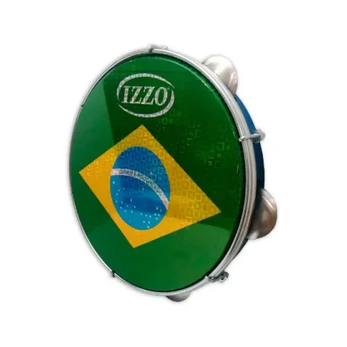 Pandeiro Izzo de 10 Polegadas em ABS Azul C/ Pele Bandeira do Brasil - AC3126