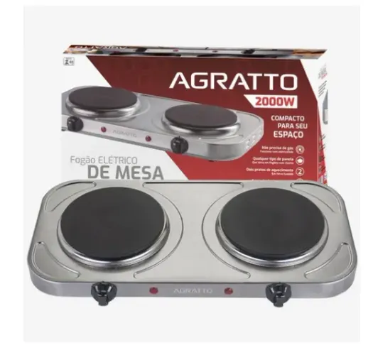 Fogão Elétrico Portátil Agratto Aço Inox 2 Bocas 220v