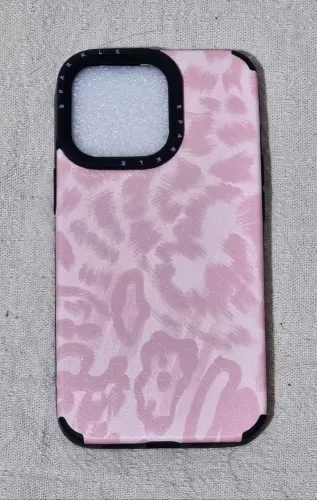 Peça Capa de Telefone de Couro Perfurado com Estampa de Leopardo Rosa,