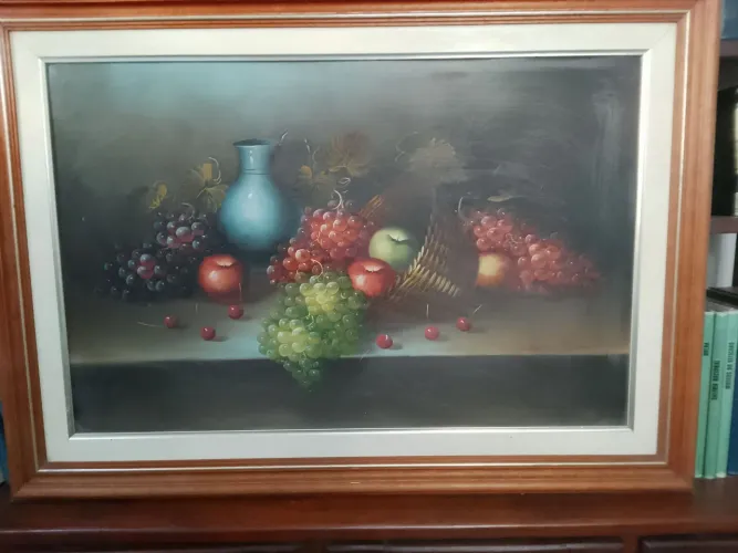Quadro Natureza Morta com Frutas e Vaso