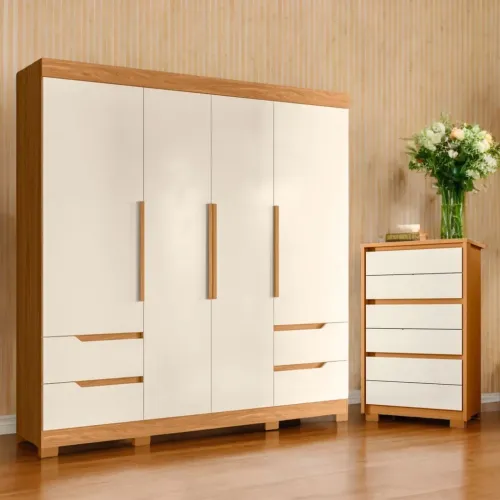 Guarda-Roupa 4 Portas Casal + Cômoda 6 Gavetas Albatroz tt65