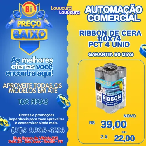4 Ribbons Cera 110mm X 74m Elgin L42 Pro Zebra Zd220 Tinta Preto