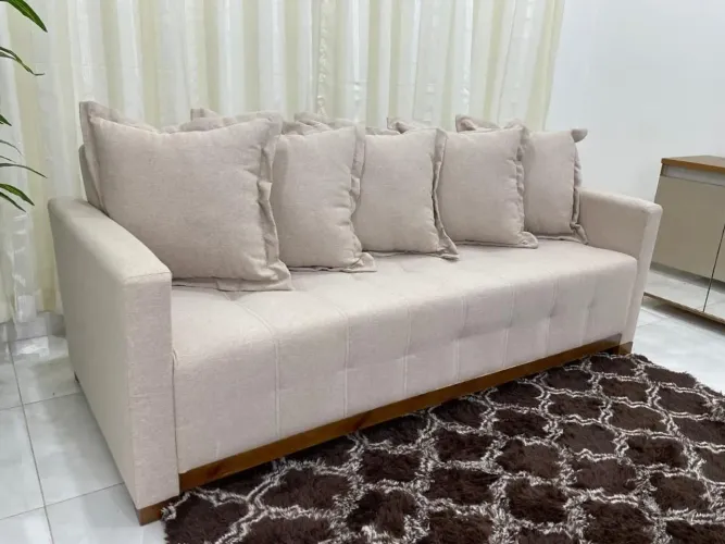 Sofá Cama Casal com Braço 210cm Linho Bege