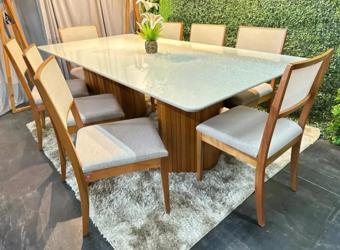 Mesa de Jantar 8 Lugares Cadeiras em Madeira Pronta Entrega