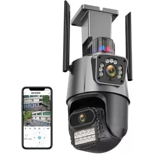 Câmera de vigilância Wi-Fi lente dupla 8MP - Preto - Novo