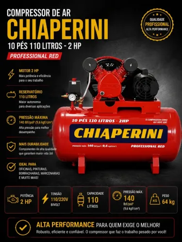 Compressor de Ar Chiaperini 10 Pés - 110 Litros - 2HP