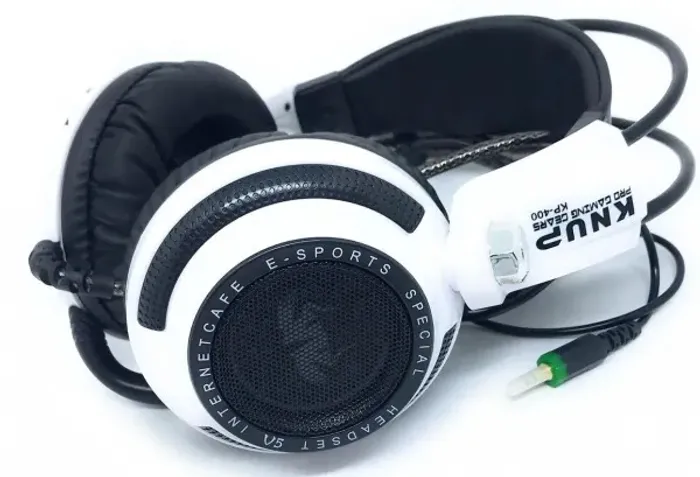 Fone De Ouvido Over-ear Gamer Knup Kp-400 Branco E Preto Com Luz Led