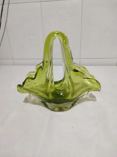 (Cesta) Centro de Mesa em Cristal Murano Verde