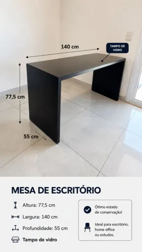 Mesa para Escritório com Tampo de Vidro