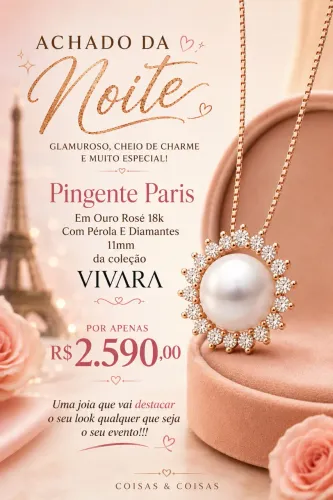 Pingente Paris Em Ouro Rosé 18k Com Pérola E Diamantes,11mm Vivara