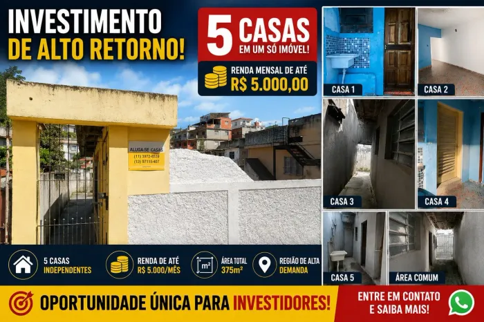 EXCELENTE OPORTUNIDADE PARA INVESTIMENTO E RENDA Imóvel com aproximadamente 375 m²