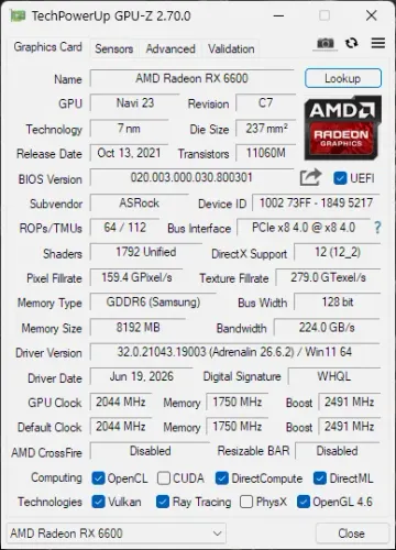 AMD ASRock Challenger Radeon RX 6600 Series RX 6600 8GB - Previsto para o dia 20/07