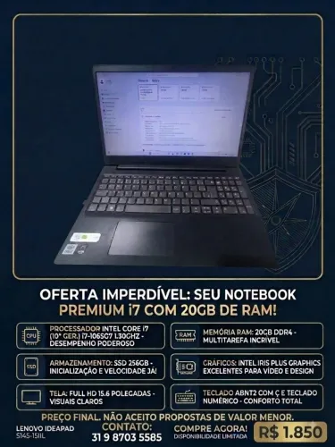 Notebook Lenovo ideapad S145 Intel core i7 20GB de RAM 256GB