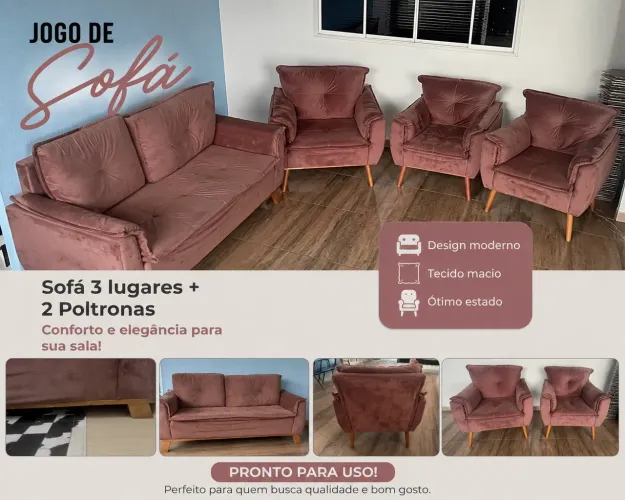 Jogo de sofá 3 lugares e duas poltronas