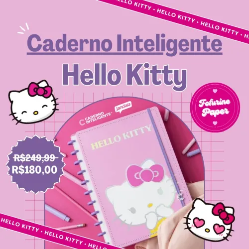 Caderno Inteligente, Grande (200×275mm) | Hello Kitty - 80 Folhas Decoradas.