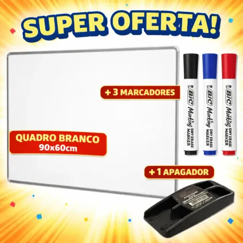 Kit Quadro branco 90x60cm, 3 macadores e um apagador