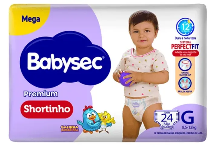 Fralda Babysec Premium Shortinho Galinha Pintadinha G 24 Unidades