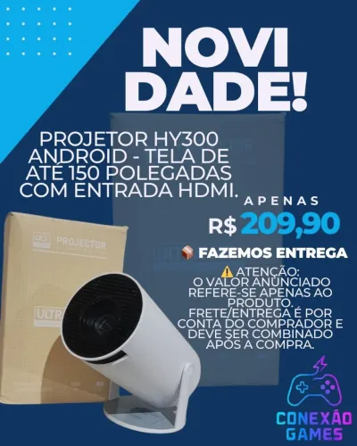 Projetor HY300 Android - Tela de Até 150 Polegadas com Entrada HDMI