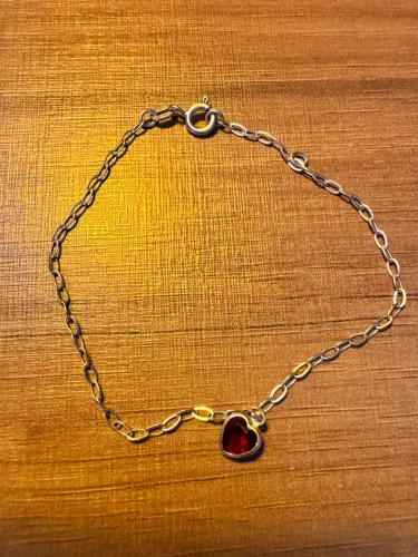 Pulseira Feminina Prata 925 com Pingente de Coração Vermelho