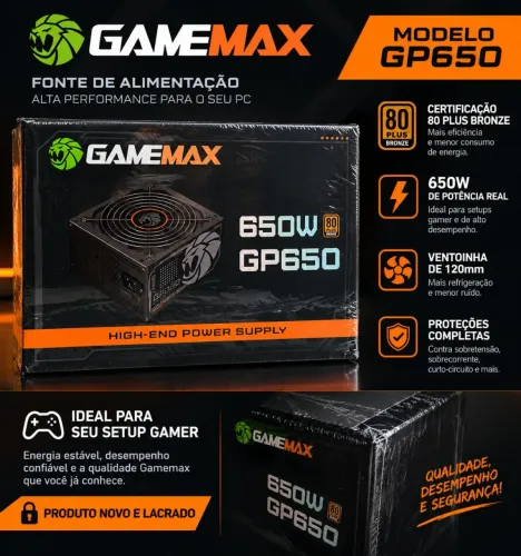 Fonte Game Max 650w 80 plus. "NOVA E LACRADA