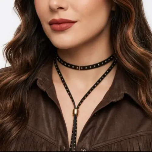 Colar Boiadeira Estilo Country Rodeio Feminino Ajustável com Detalhes