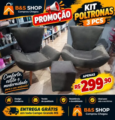 PROMOÇÃO KIT POLTRONA SUEDE 3 PEÇAS