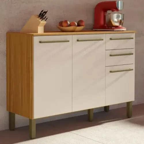 Balcão de Cozinha Carmenere Rio Doce 3 Portas e 2 Gavetas, 100% MDF - Praia Moveis