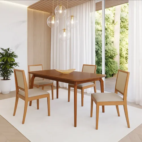 Conjunto de Jantar Madeira e Linho