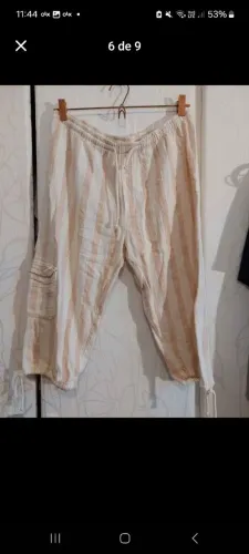 Calça de linho branca listrada