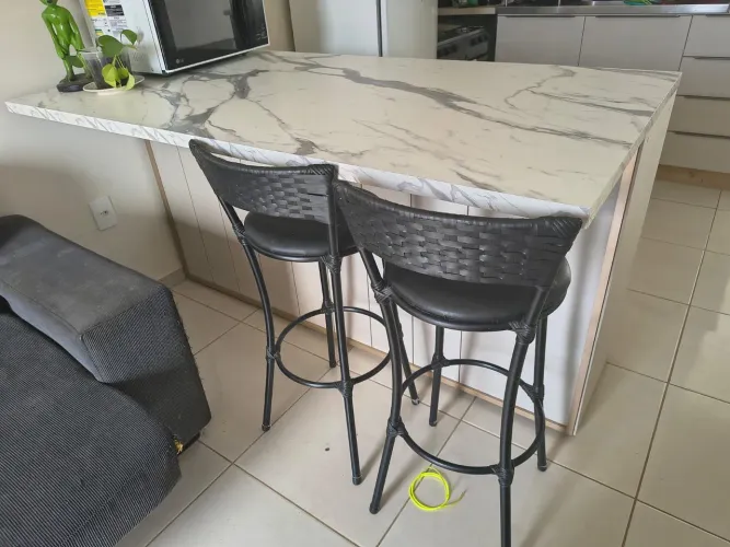 Ilha/Bancada de Cozinha Moderna em MDF 1,90m - Tampo Marmorizado